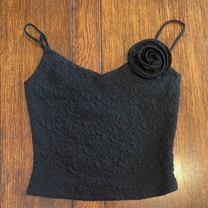 ASTR the Label Black Textured Tank Top XS Rosette Appliqué Y2K New
